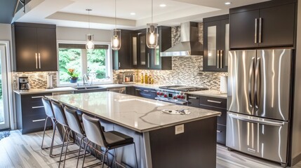 contemporary kitchen with sleek cabinetry, stainless steel appliances, and a large island perfect for cooking and entertaining