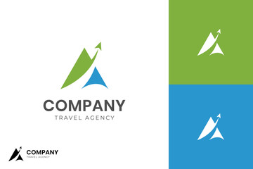 Triangle travel logo icon design with plane high flight graphic idea for travel agency logo concept
