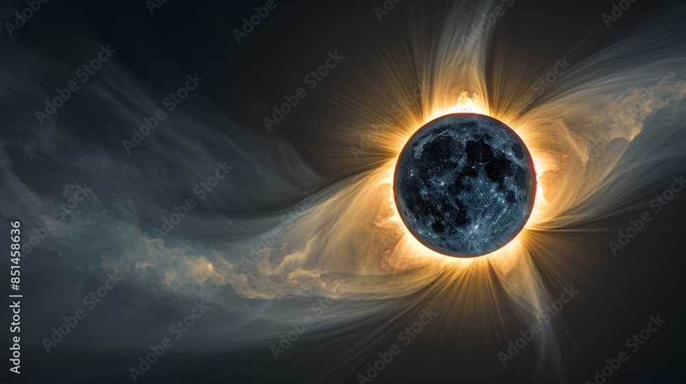 Wall mural a stunning composite image of a solar eclipse, showing the moon passing in front of the sun, with th