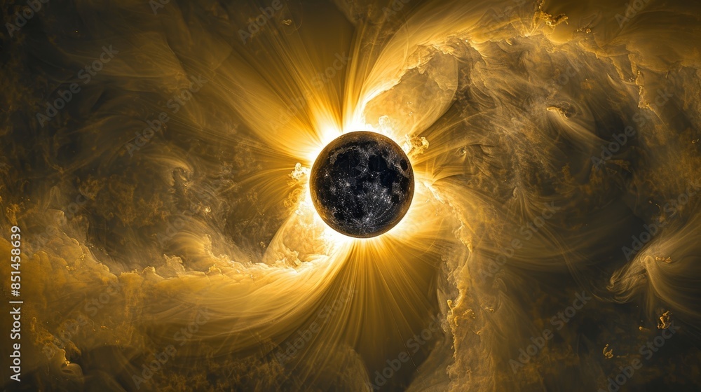 Wall mural a stunning composite image of a solar eclipse, showing the moon passing in front of the sun, with th