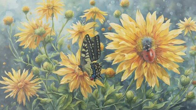 beautiful flowers blooming with small insects