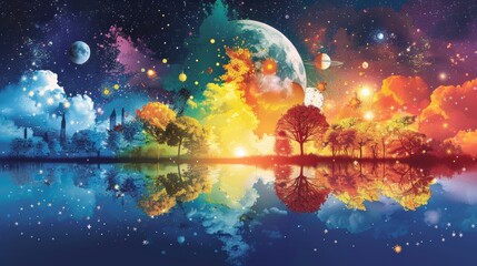 A colorful infographic depicting the different cultural and religious celebrations associated with the solstices and equinoxes around the world, showcasing the diversity