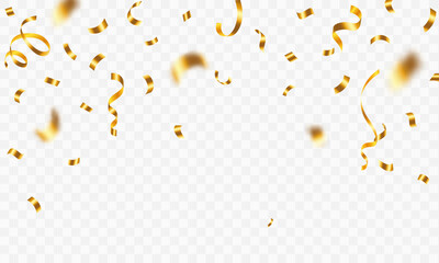 Gold confetti celebration on transparent background. birthday, party, confetti, decoration, luxury, symbol, congrats, vector, illustration
