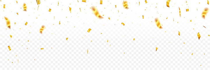 Gold confetti falling festive decoration for your party celebration banner background. Holiday.