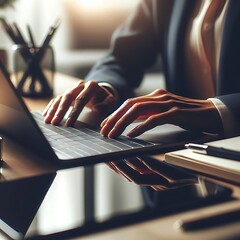 A person typing on a laptop relevant realistic.
