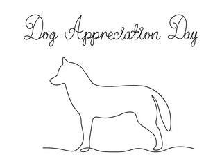 dog appreciation day. dog, continuous single line art drawing sketch, logo