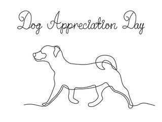 dog appreciation day. dog, continuous single line art drawing sketch, logo