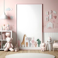 A pink room with stuffed animals and a large poster informative unique engaging optimized Vibrant.