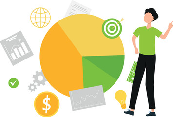 The boy is looking at the pie chart.