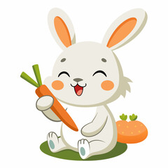 Cute Rabbit Eating Carrot vector svg