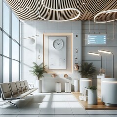 A room style interior set design with a clock and chairs informative Vibrant.