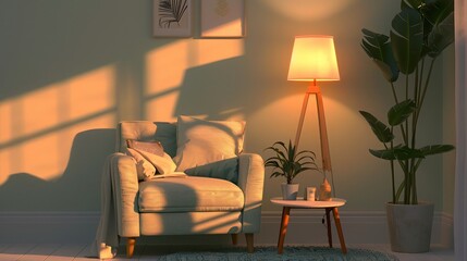 cozy reading nook with a comfortable armchair, a small side table, and a floor lamp creating a perfect spot for relaxation