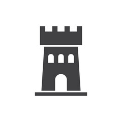 Castle tower icon in flat style. Medieval citadel vector illustration on isolated background. Stronghold building sign business concept.