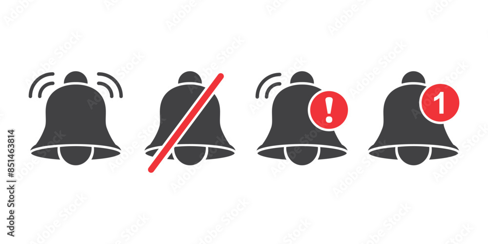 Poster notification bells icons set in flat style. incoming inbox message vector illustration on isolated b