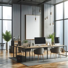 A room style interior set design with a large desk and chairs informative optimized engaging Vibrant.