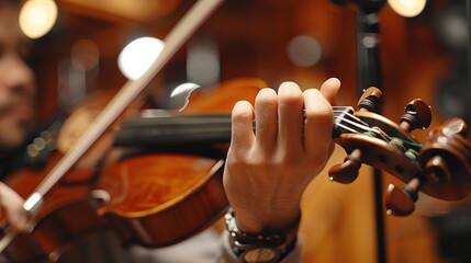 Fototapeta premium A person is playing a violin, and the image conveys a sense of passion