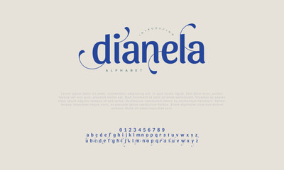Dianela premium luxury elegant alphabet letters and numbers. Vintage wedding typography classic serif font decorative vintage retro. creative vector illustration