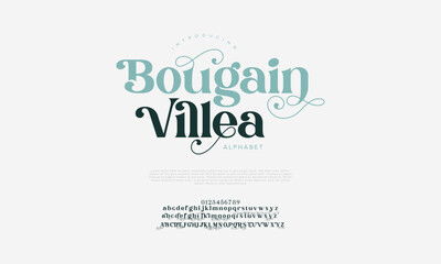 Bougainvilea premium luxury elegant alphabet letters and numbers. Vintage wedding typography classic serif font decorative vintage retro. creative vector illustration