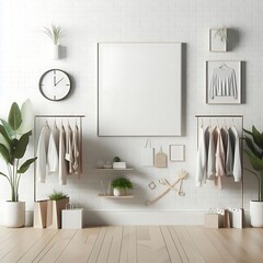 A room style interior set design with a white brick wall and a white frame unique.