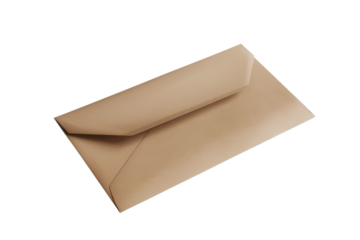 Closed brown envelope isolated on a transparent background. Perfect for mail, correspondence, and business communication visual concepts.