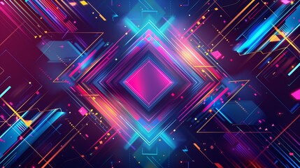 Neon lines and geometric patterns create a high-energy, futuristic look, evoking innovation and dynamism.