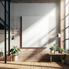 A room style interior set design with Modern commercial building interior with A large blank white screen canvas on the wall creative creative.