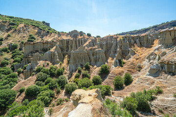 Sceniv views of Kuladokya, which are natural formations were formed by the effects of rainwater, temperature changes, wind, and erosion in Kula, Manisa 