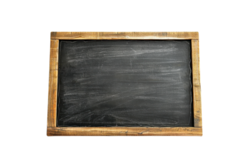 Empty vintage wooden framed chalkboard isolated on transparent background. Perfect for educational or menu design concept in retro style.