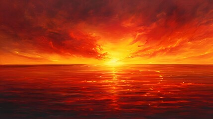 Fiery Sunset Over the Ocean