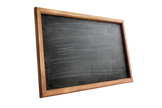 Empty wooden framed chalkboard on transparent background. ready for writing. Perfect for educational or business settings.