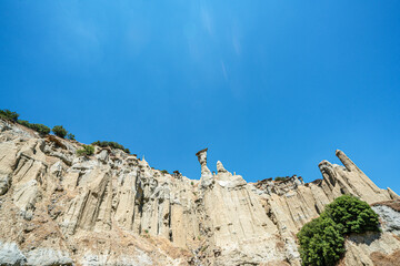 Sceniv views of Kuladokya, which are natural formations were formed by the effects of rainwater, temperature changes, wind, and erosion in Kula, Manisa 