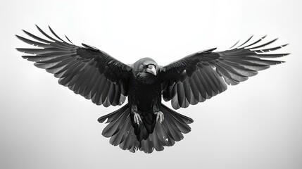 Obraz premium Raven bird isolated on white background with shadow. Black raven