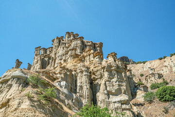 Sceniv views of Kuladokya, which are natural formations were formed by the effects of rainwater, temperature changes, wind, and erosion in Kula, Manisa 