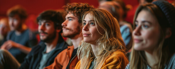 A group of friends attending an immersive theater performance where the audience becomes part of the narrative, interacting with actors and props.