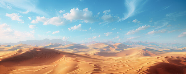 Naklejka premium A vast desert landscape stretching as far as the eye can see, with dunes that rise and fall like waves.