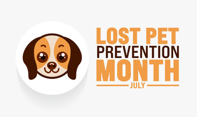 July is Lost Pet Prevention Month background template. Holiday concept. use to background, banner, placard, card, and poster design template with text inscription and standard color. vector