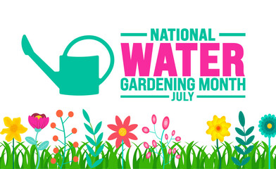 July is National Water Gardening Month background template. Holiday concept. use to background, banner, placard, card, and poster design template with text inscription and standard color. vector