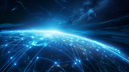 Obraz premium Futuristic digital art of glowing planet with fractal energy waves in cosmic space backdrop