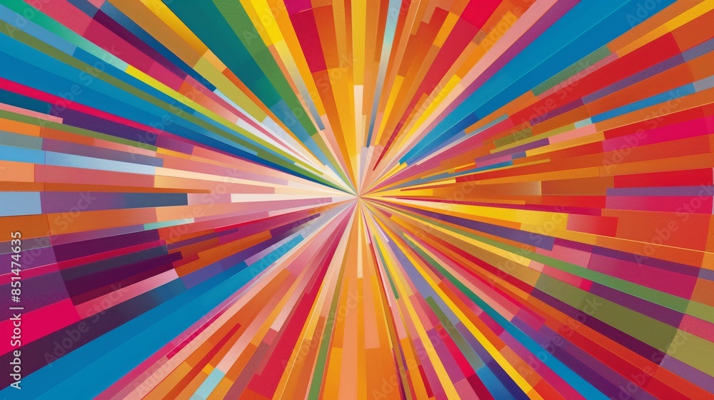 Poster a vibrant abstract graphic with multicolored lines radiating from a point, evoking dynamic motion an
