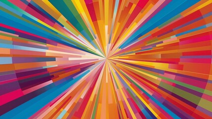 A vibrant abstract graphic with multicolored lines radiating from a point, evoking dynamic motion and energy.