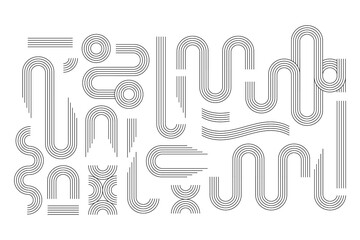 Set of zen arches line stripes geometric shapes, different arches, rainbow vector illustration.