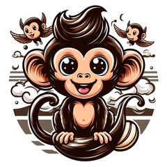 A cartoon monkey design colours graphic with a haircut unique vector Art.