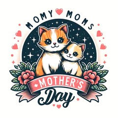 A cat design drawing graphic and kittens with flowers and stars eyecatching engaging accessible Illustrative.