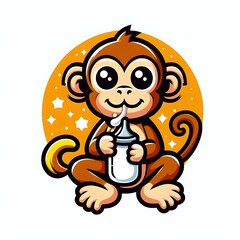 Fototapeta premium A cartoon monkey design colours graphic holding a bottle professional.