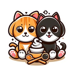 A cartoon of two cat design drawing graphics optimized engaging eyecatching.