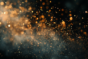 Fototapeta premium A mesmerizing display of golden sparkles and bokeh light effects, creating a magical and festive atmosphere with a dark background. 