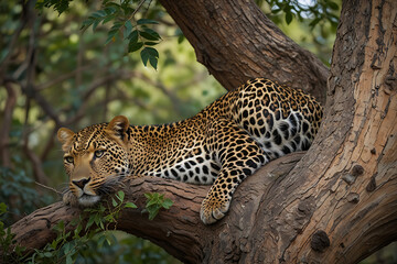 leopard resting on the tree