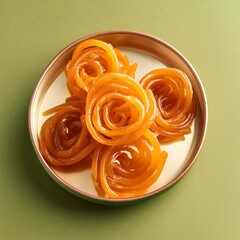 Indian special sweet food jalebi or imarti on olive colour background