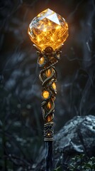 Intricate Glowing Magic Staff Wielded by Powerful Sorcerer with Arcane Runes and Ethereal Energy