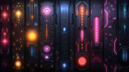 Seamless cyber patterns and circuit board textures. Collection of digital high-tech vector backgrounds.